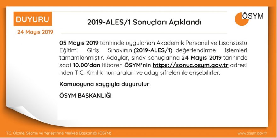 Ales Sonuçları Açıklandı
