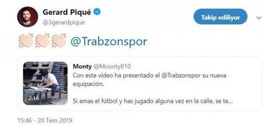 Pique, Trabzonspor’un Paylaşımını Beğendi