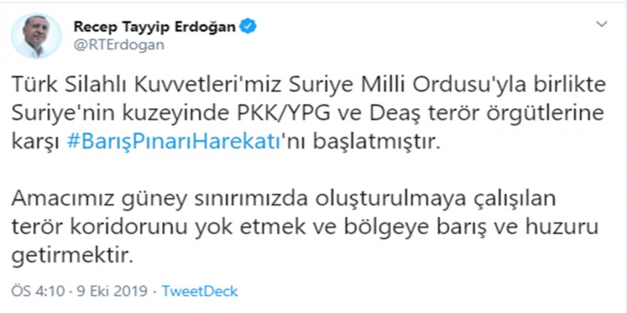 Barış Pınarı Harekatı Başladı