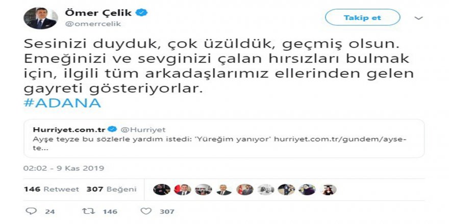 Ömer Çelik’ten Koyunları Çalınan Çifte Destek