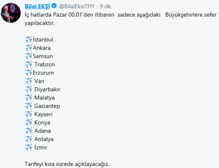 THY İÇ HATLAR DA SINIRLAMA GETİRDİ